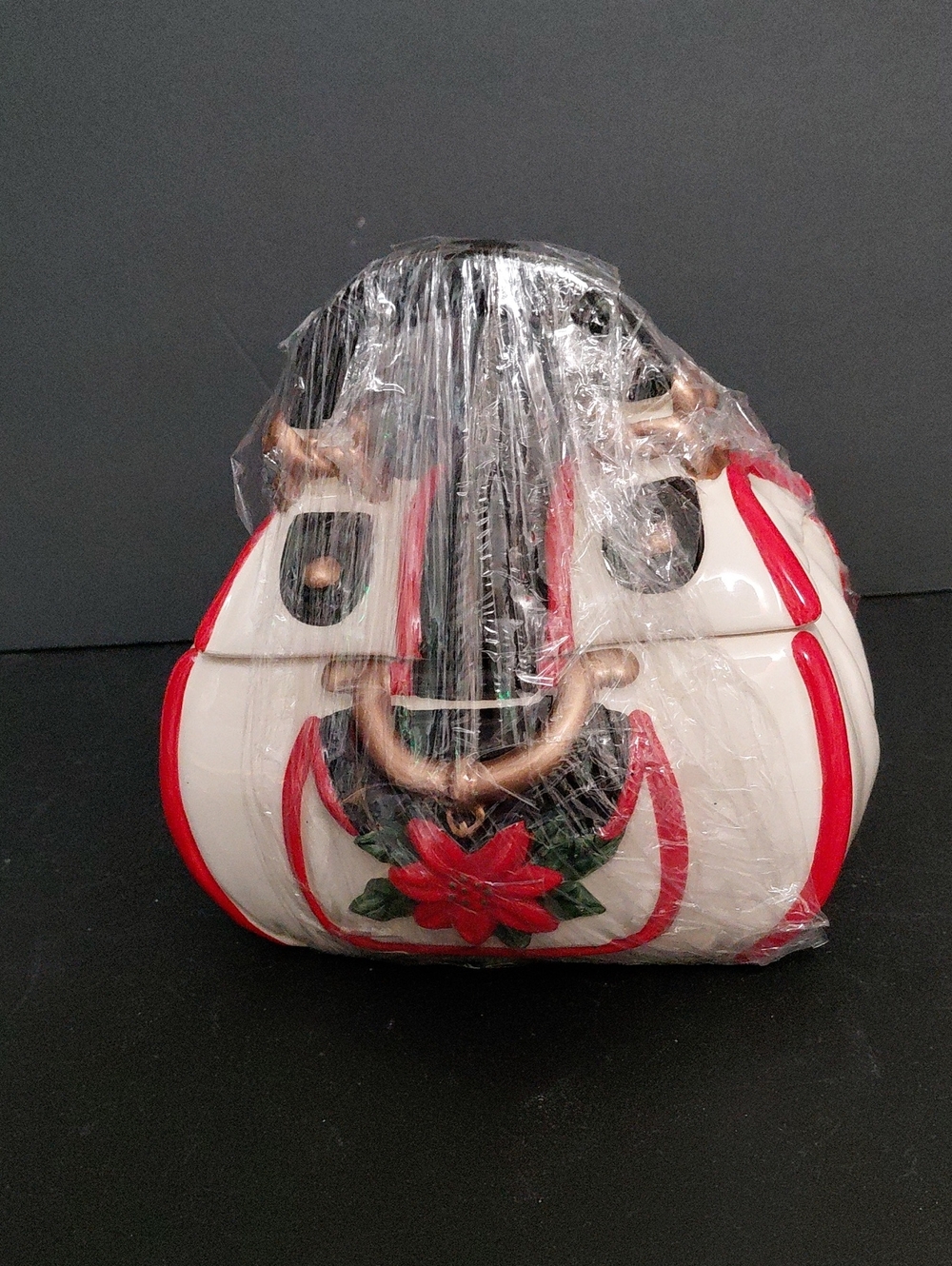 Cream Mini Handbag with Red Floral Accent